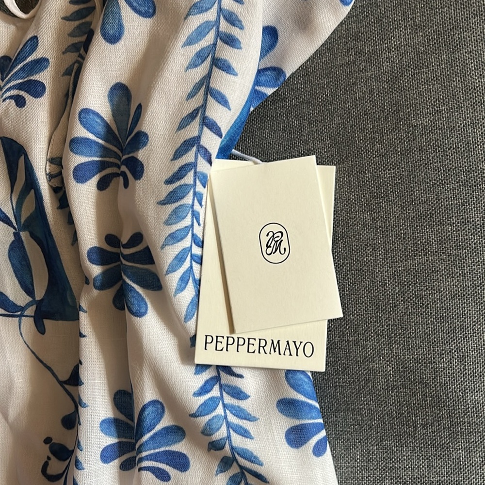 Peppermayo Blue and White Leaf Print Dress - Picture 2 of 3